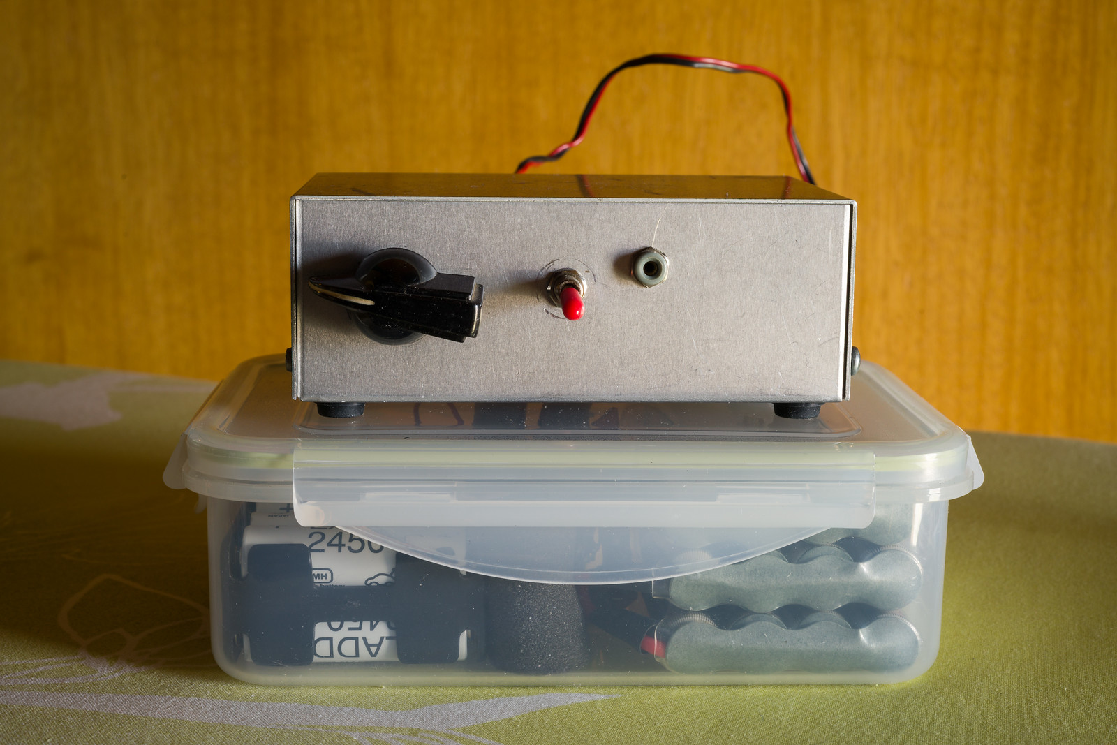 Control box with battery block underneath