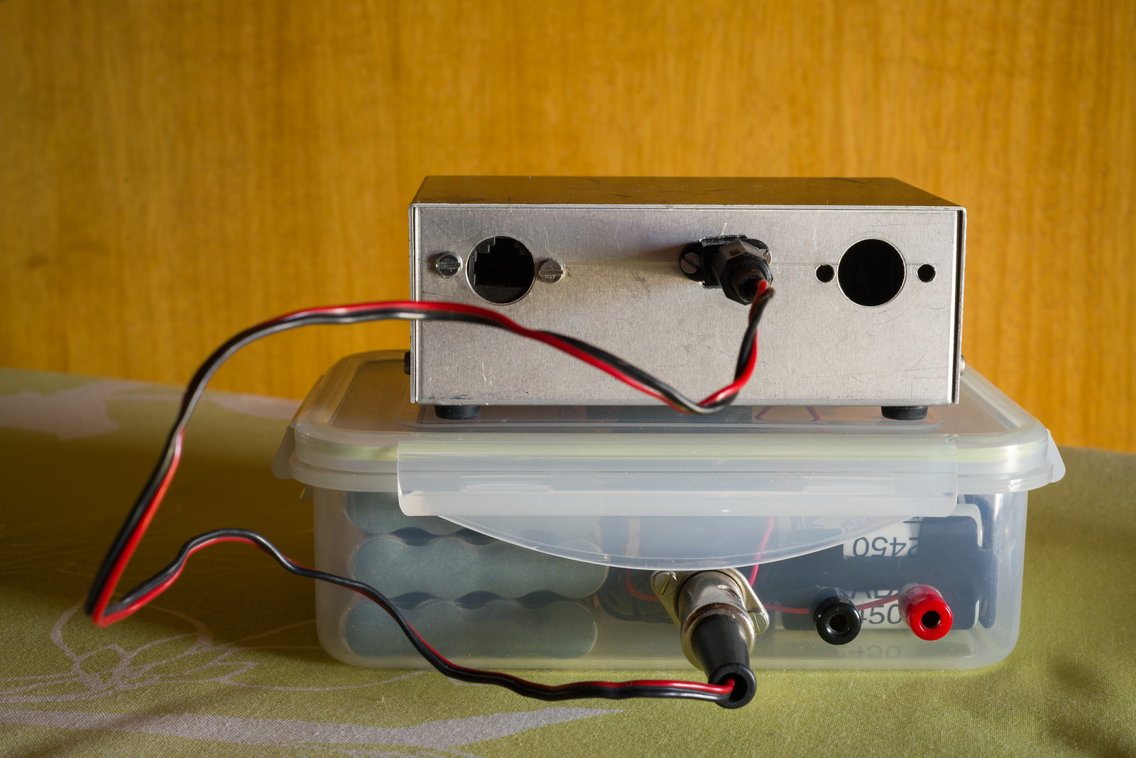 Control box with battery block underneath, rear view